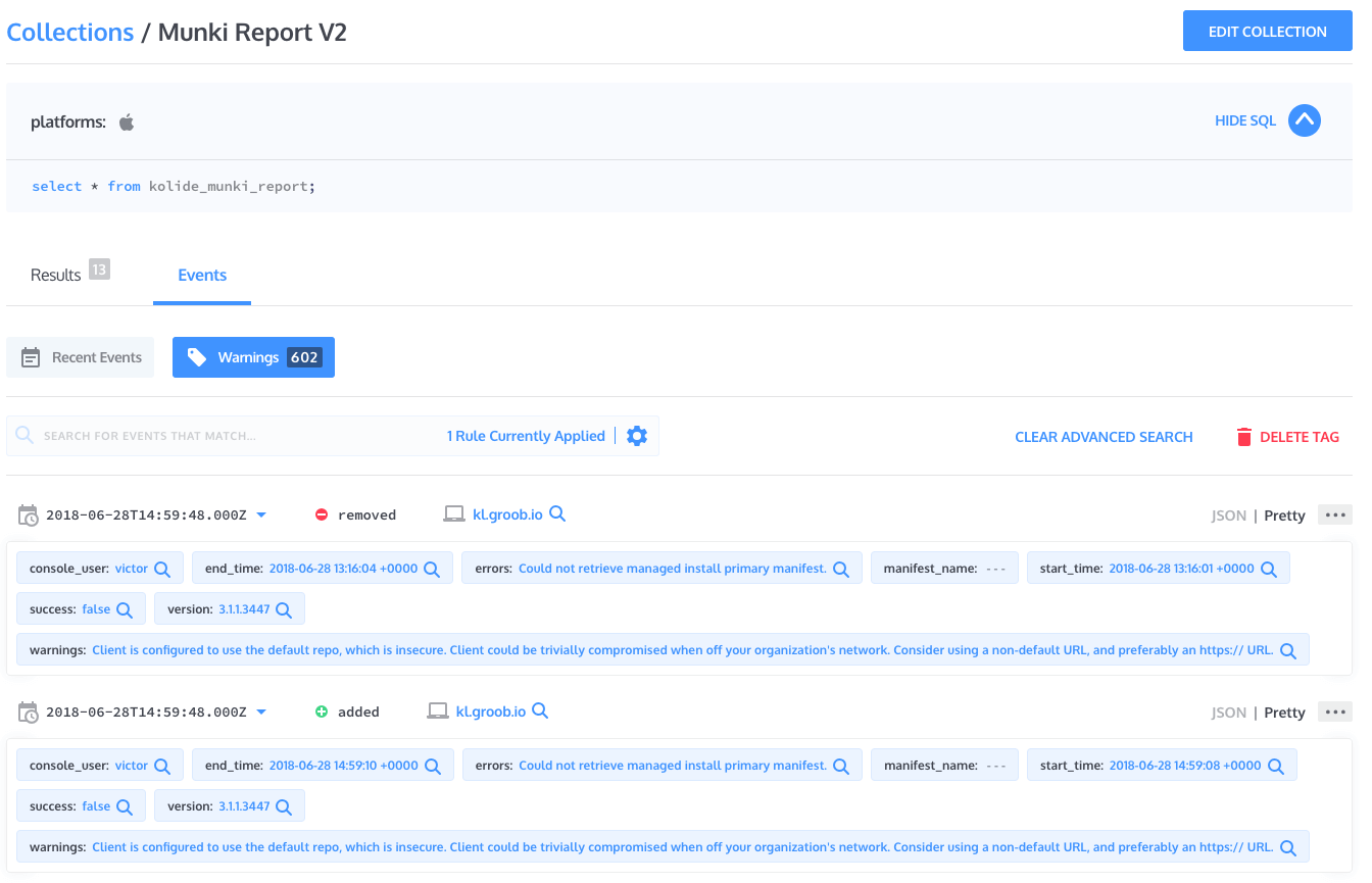 An image of Kolide's Collection Events