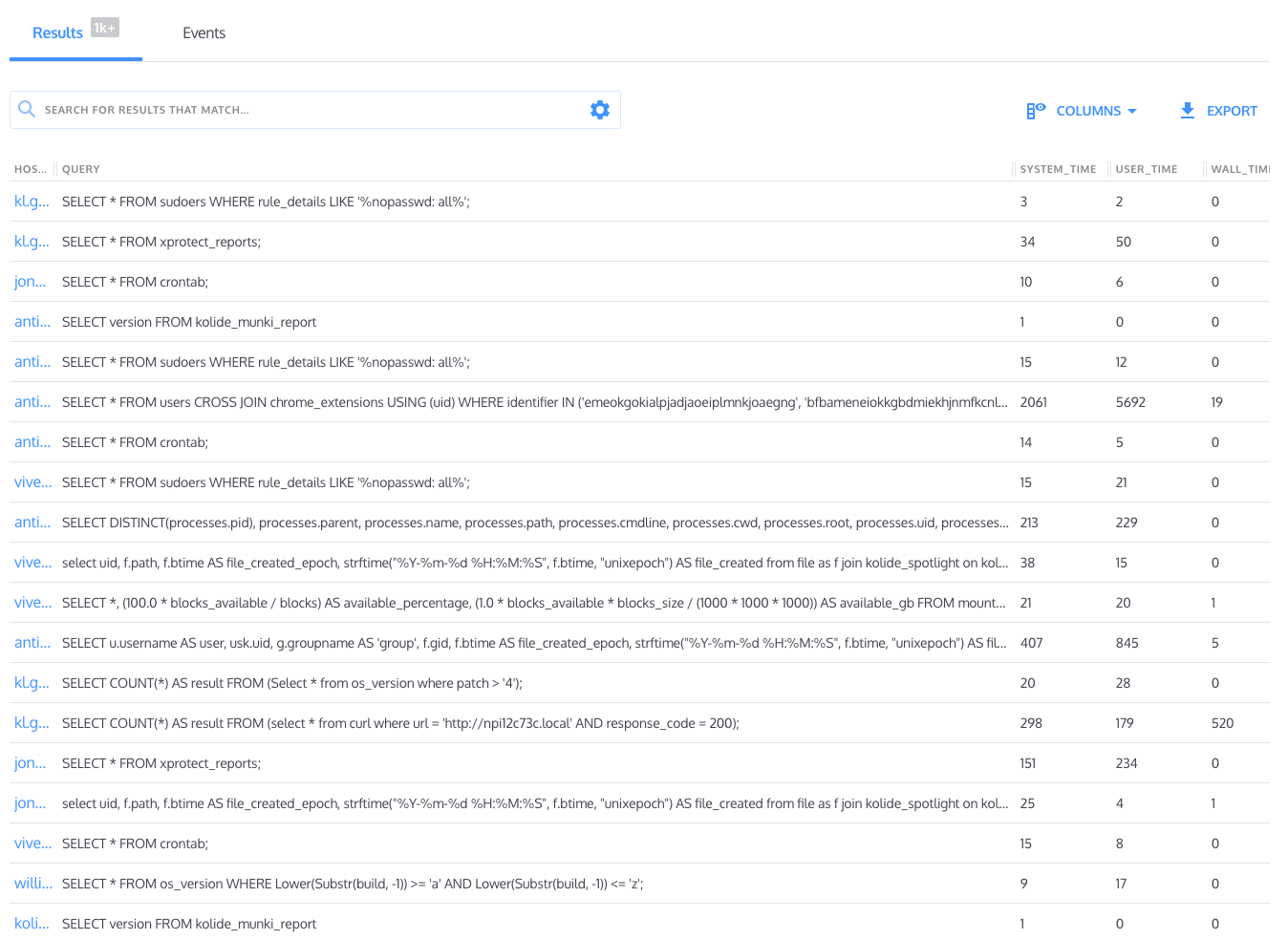 An image of Kolide's collection results