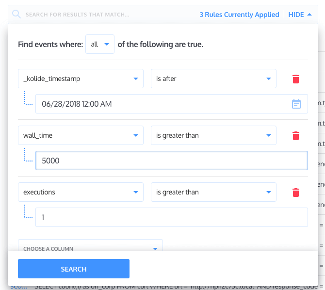 Advanced search in Kolide Collections