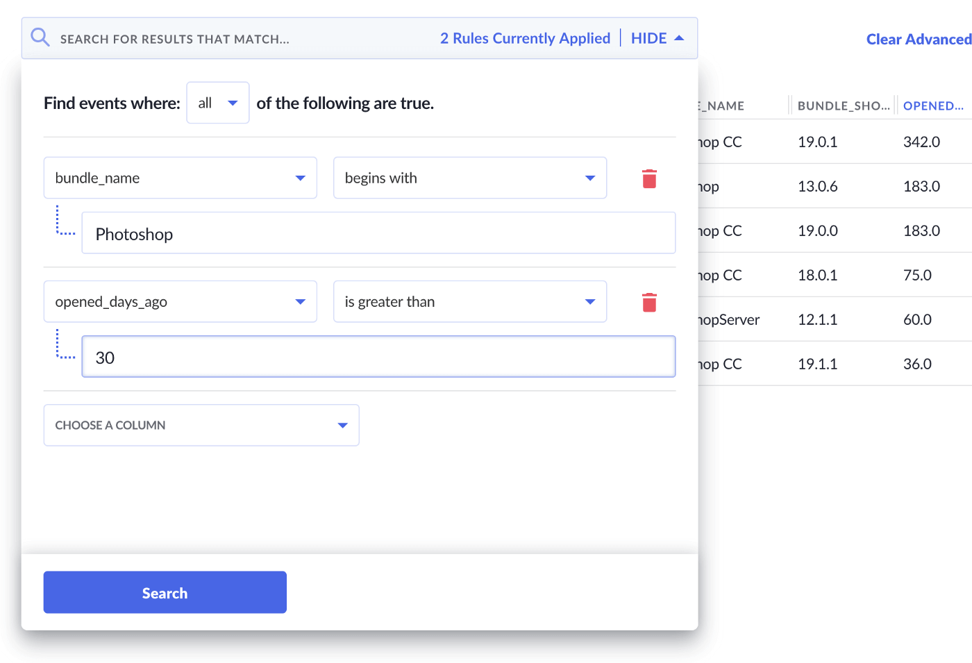 a screenshot of the advanced search function