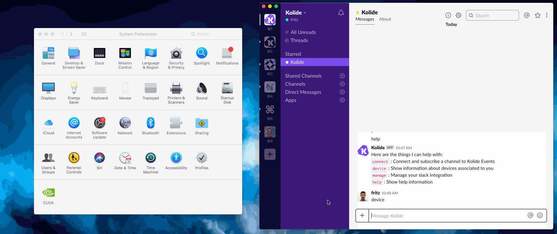 a gif that shows the slack app working with user permissions