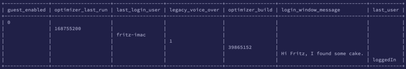 A screenshot displaying individual columns when querying with case.