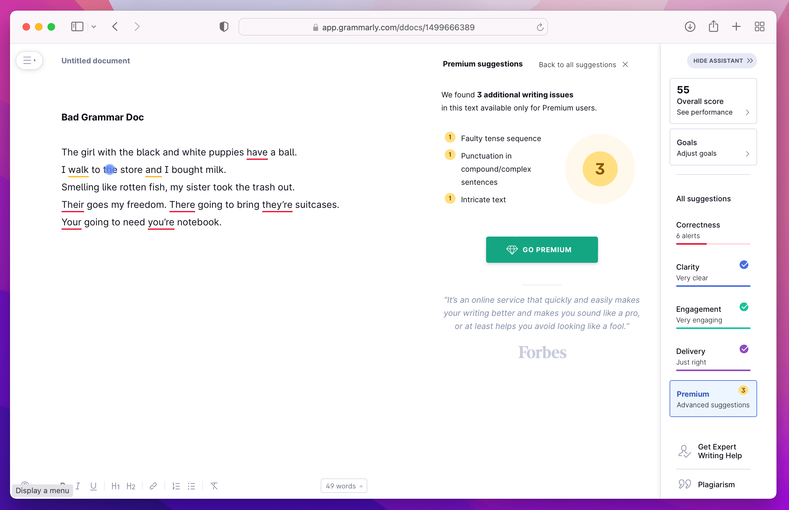 A screenshot of Grammarly's web-based word processor.